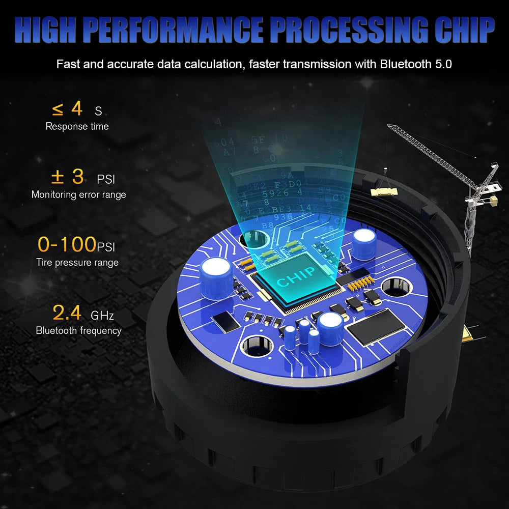 Mobile Phone APP Display Android/IOS Tire Pressure Monitoring System Bluetooth 5.0 Car Tire Pressure Sensors TPMS External