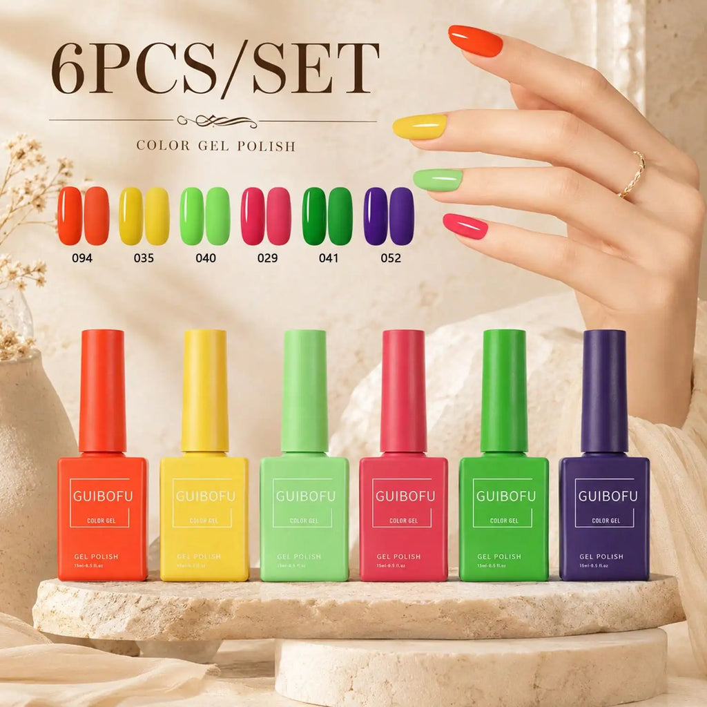 6Pcs/Set 15ml Gel Nail Polish Set,DIY Manicure Nail Art For Home Use, Bright Spring Summer Nail Color Collection