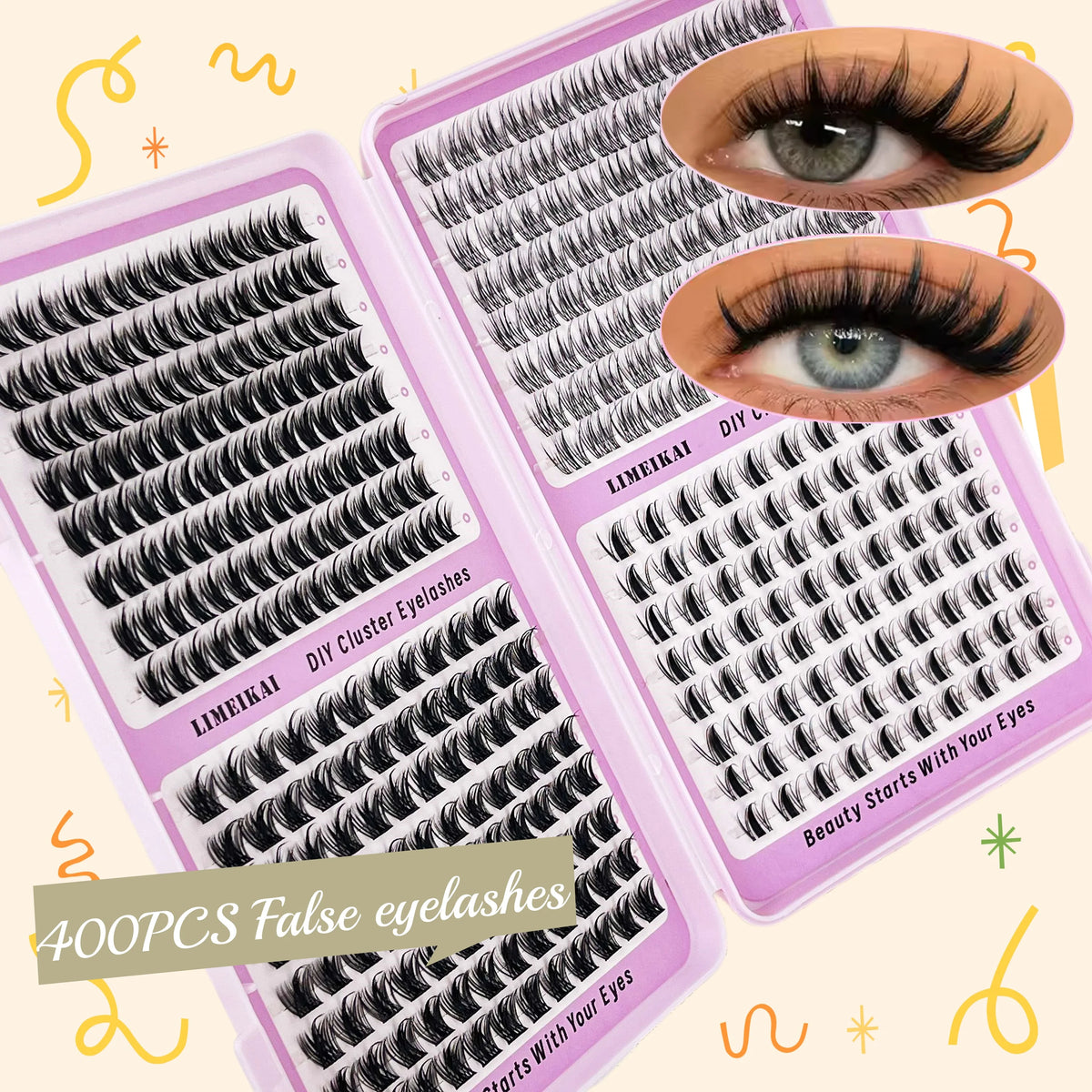 Manga Eyelash Cluster Sharp 320pcs, 13mm Length Slim Korean Makeup Eyelash Cluster, Asian Style Eyelashes Reusable, Beginner