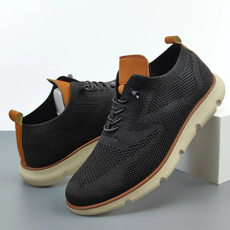 Men Knit Oxford Shoes Breathable Fly Woven Upper Lightweight Thick Sole Lace-up Casual Business Walking Sneakers