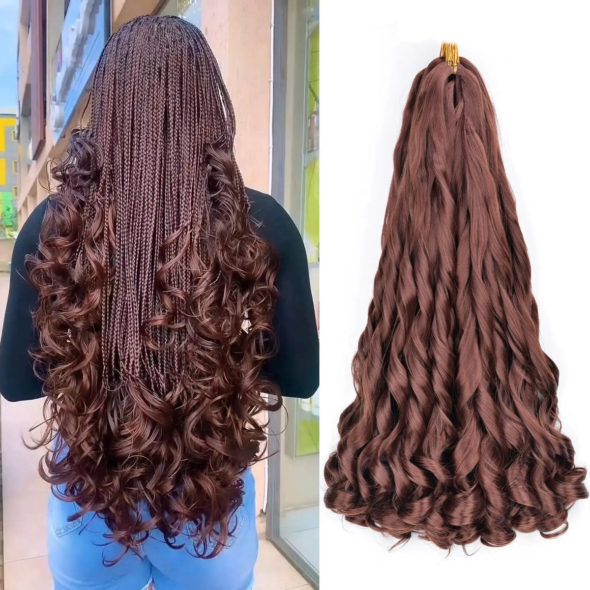 French Curl Braids Hair 22“Loose Wave Bouncy Synthetic Spiral Curls Braiding Hair Extensions Ombre Pre Stretched Hair For Women
