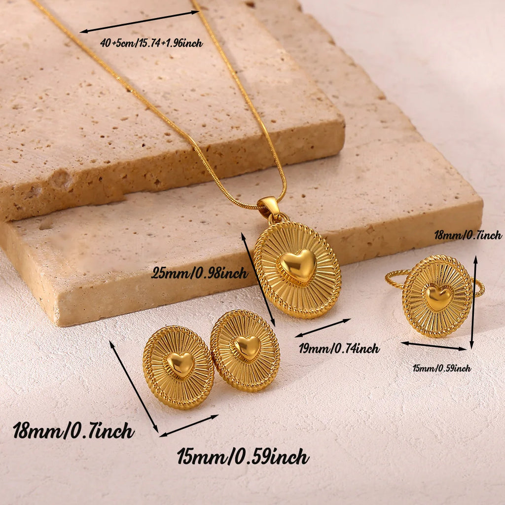 Stainless Steel Heart Chic Jewelry Sets Earrings Necklace Anillos Acero Inoxidables New Elegant Anniversary Gift For Wife Mather