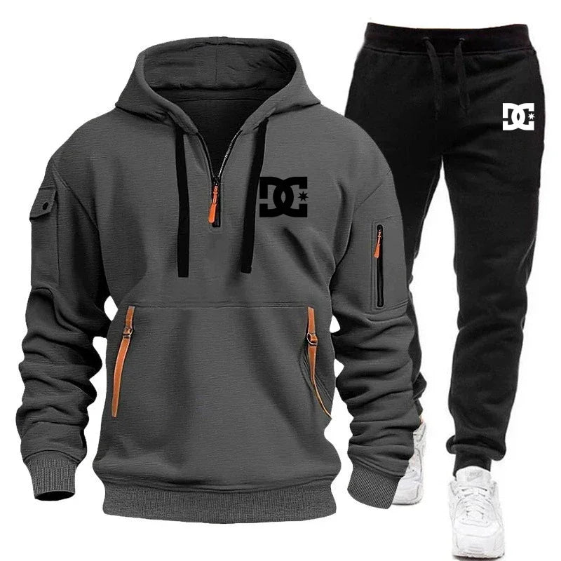 2026 New Winter Season Men's Fashion Casual Sports Set - Outdoor Loose Hooded Sweatshirt Pullover + Jogging Pants 2-Piece Set