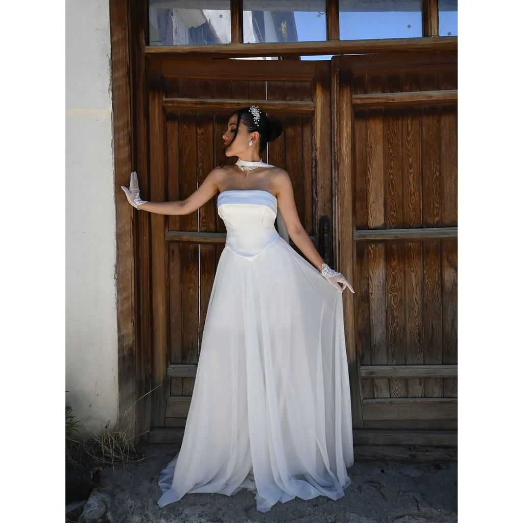 Line A Elegant Evening Dresses for Woman Luxury Women's Elegant Party Dress Customized Sleeveless White Shawl Ball Gowns Wedding
