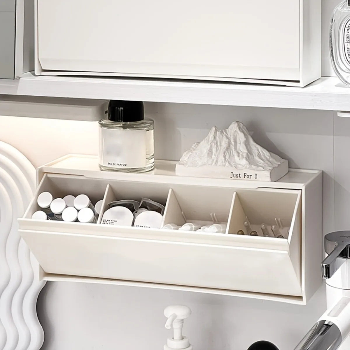 Bathroom Organizer Wall Mounted Storage Box No Drill Adhesive Shelf Flip Top Compartment Space Saving Home Storage Solution