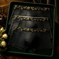Men Boxer Briefs Luxury Golden Floral Printed Waistband Mesh Breathable Soft Smooth Underwear Men Daily Casual Wear 1/3Pcs Set