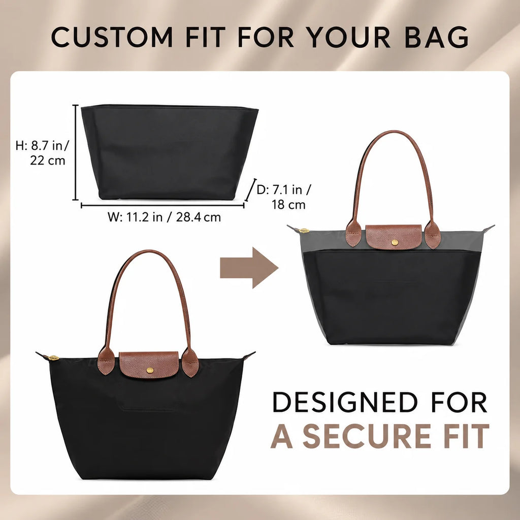 Nylon Bag Organizer Insert Compatible with Longchamp Le Pliage Large Tote, Lightweight Purse Divider Shaper with Multiple Pocket