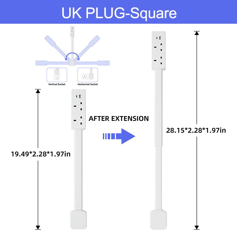 Electrical Outlet Extender Adjustable Length EU US Plug Stretchable Wall Plug Power Strop Outlets 180° Rotate Retractable Socket