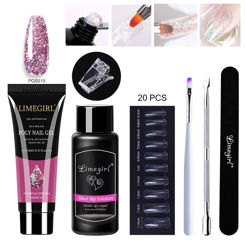 LIMEGIRL  Poly Nail Gel Set Manicure Set Gel Cuticle Pusher Finger Extend Mold Nail Kit All For Quick Extension Manicure Set