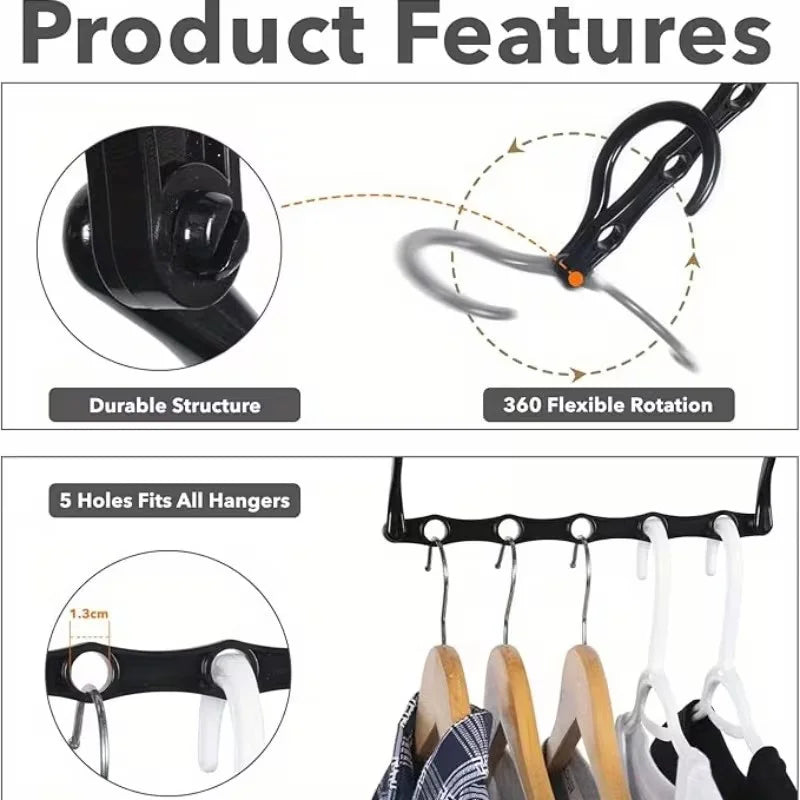 Creative Five-Hole Magic Hangers,Magic Space Saving Hangers,Suitable for Large Clothes,Dorm Room  Wardrobe Clothes Organizer
