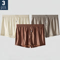 Three-Pack of Men's High-End Simple Smooth Satin Comfortable Skin-Friendly Home Boxer Briefs, Casual Sports Boxer Briefs for Men That Can Be Worn Outside