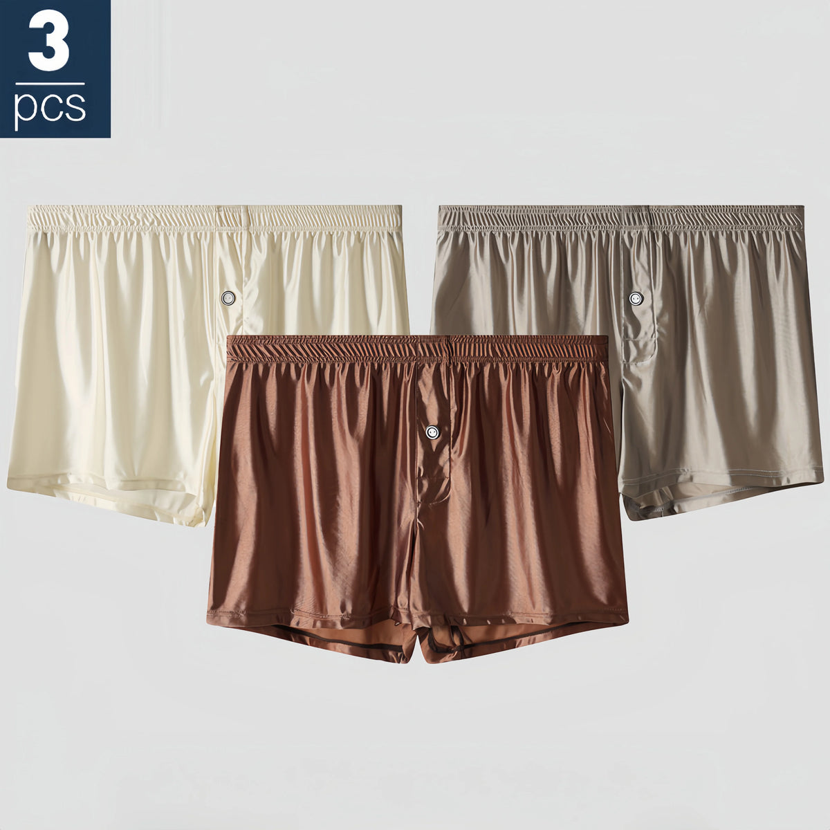 Three-Pack of Men's High-End Simple Smooth Satin Comfortable Skin-Friendly Home Boxer Briefs, Casual Sports Boxer Briefs for Men That Can Be Worn Outside