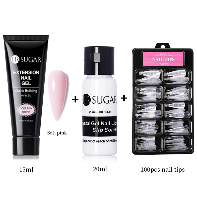 UR SUGAR 15ml Nail Extension Gel Set Acrylic Quick Building Hard Gel For Finger Prolong Form Tips Manicure Extension Tool Kits