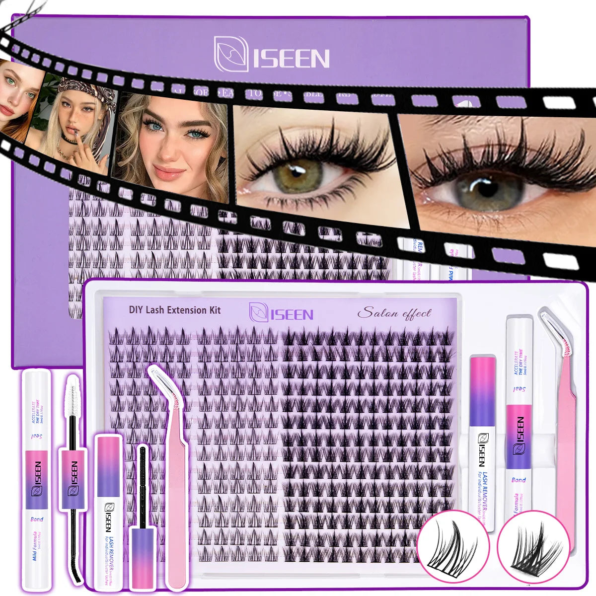 Lash Clusters Kit Eyelash Clusters Manga Fairy Individual Lashes Wispy Cluster Eyelash Extensions with Bond & Seal Lash Tweezer