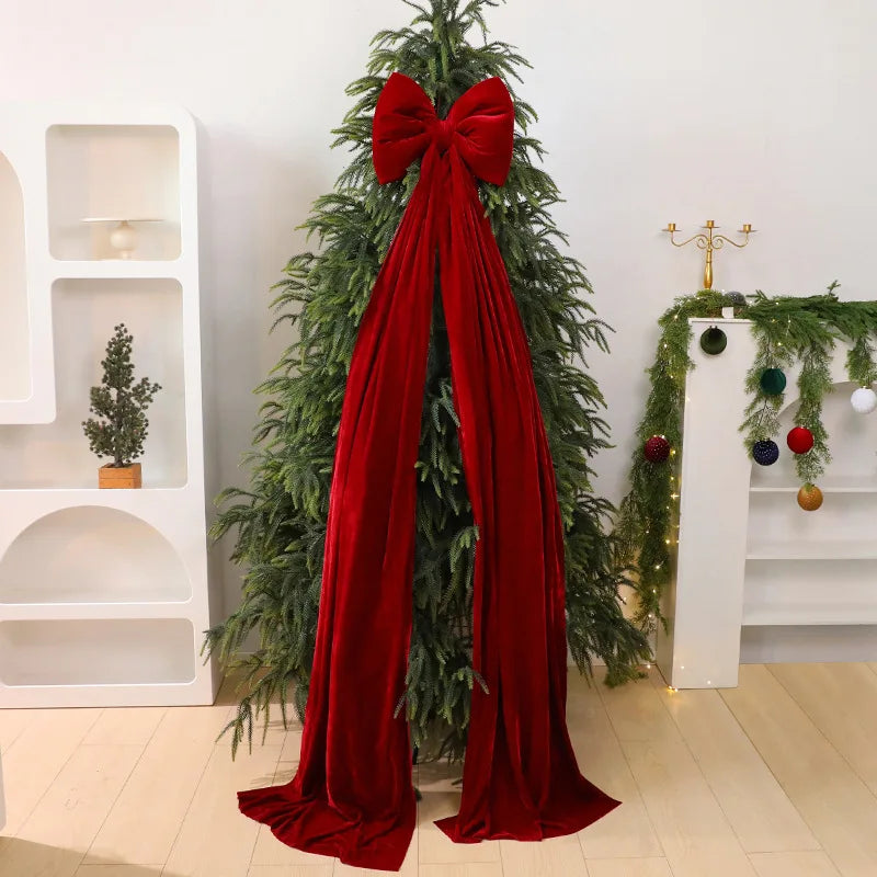 👉 Luxuriöse XL Samtschleife für den Weihnachtsbaum – Rubinrot