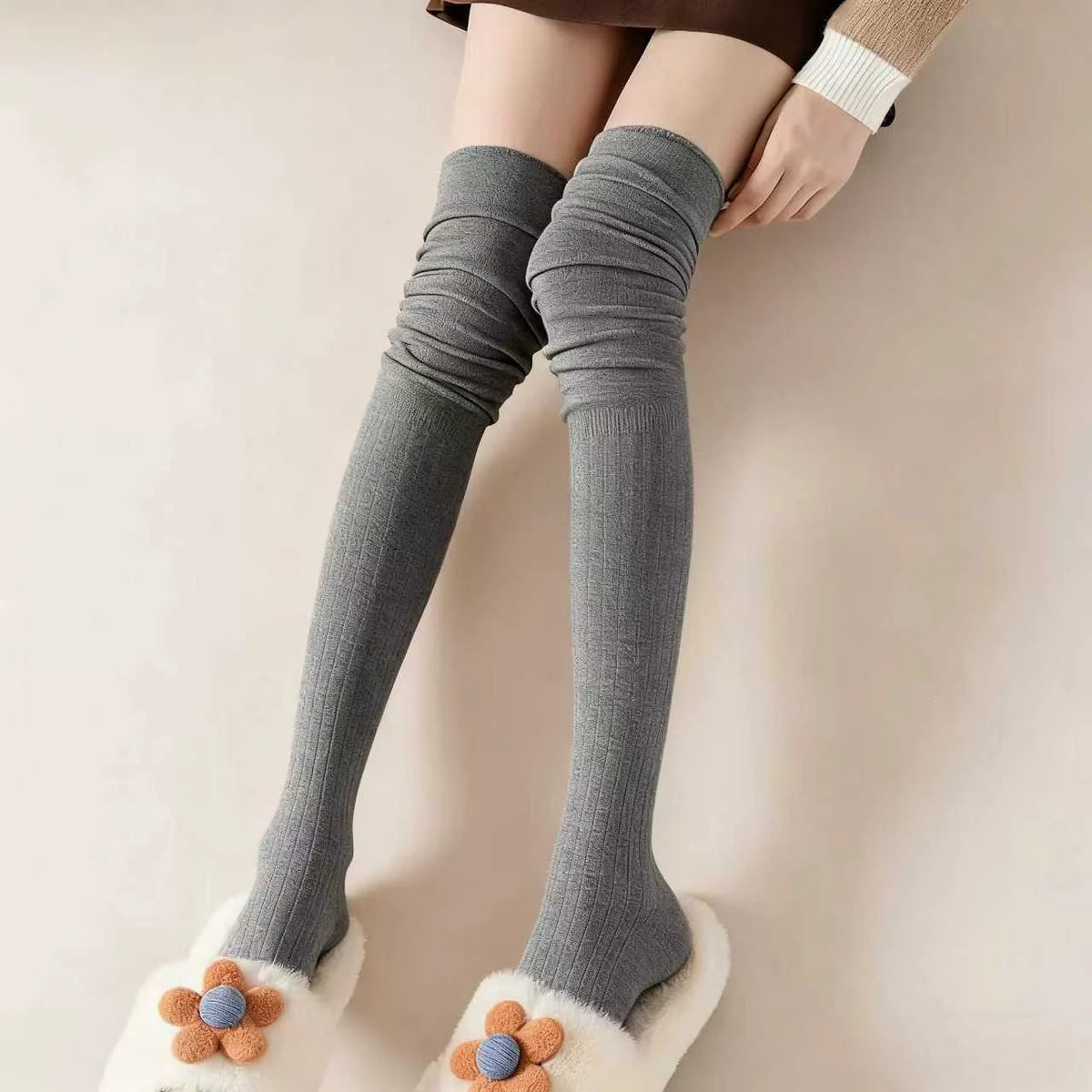Fashion Pure Cotton Knee-high Socks Solid Color Keep Warm Long Tight Socks Boot Socks Fall Winter