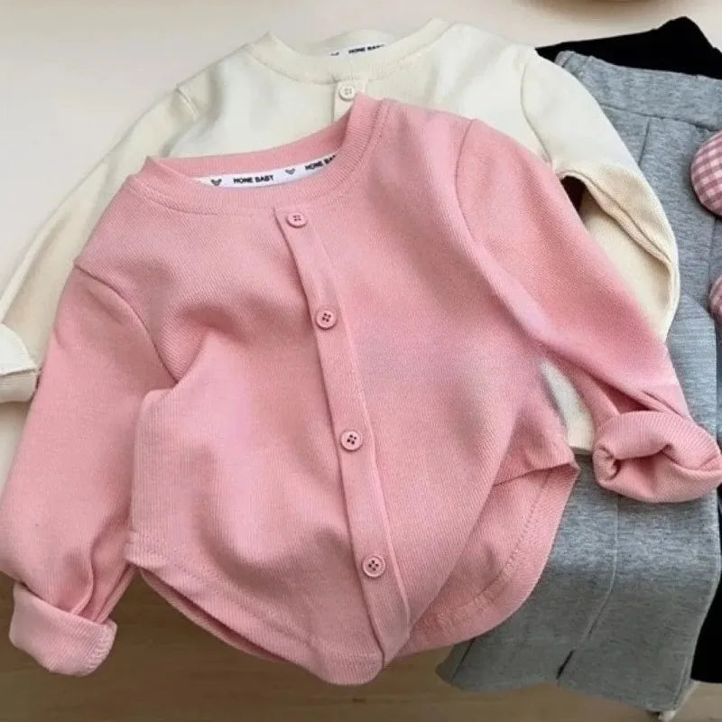 Children T-Shirts Slim Top Solid Color Fashion Breasted T-shirt Long Sleeve Girls Play Undershirt Kids Clothes for Girls