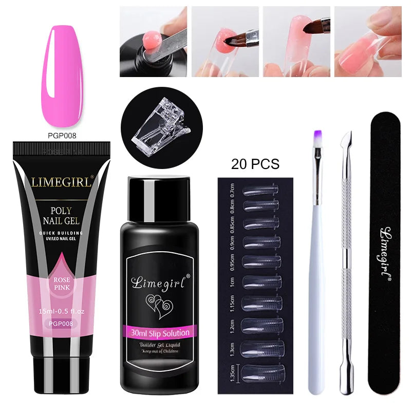 LIMEGIRL  Poly Nail Gel Set Manicure Set Gel Cuticle Pusher Finger Extend Mold Nail Kit All For Quick Extension Manicure Set