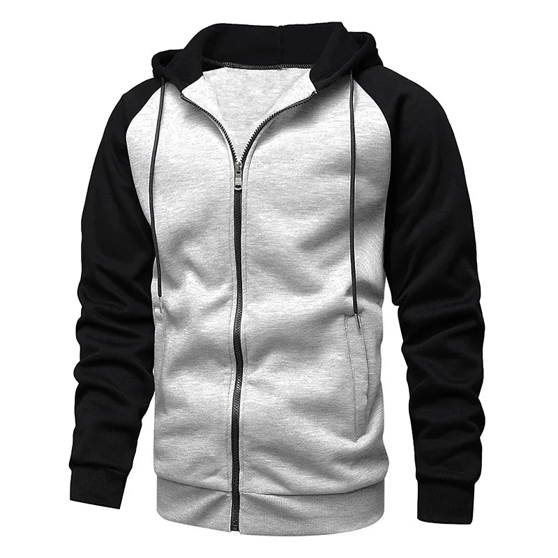 New autumn and winter outerwear color blocked zipper sweater with fleece men's hooded sweatshirt oversized casual hooded