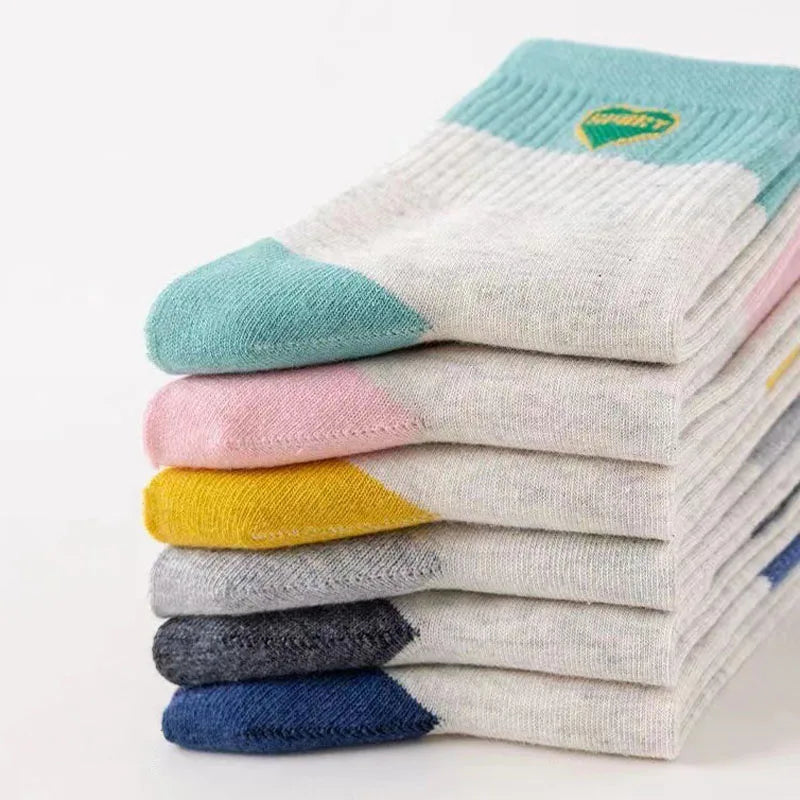 6 Pair 1 Lot Women's Socks Sweat Solid Comfortable Middle Tube Autumn Winter Sports Cotton Wicking Cute Love Stocking Breathable