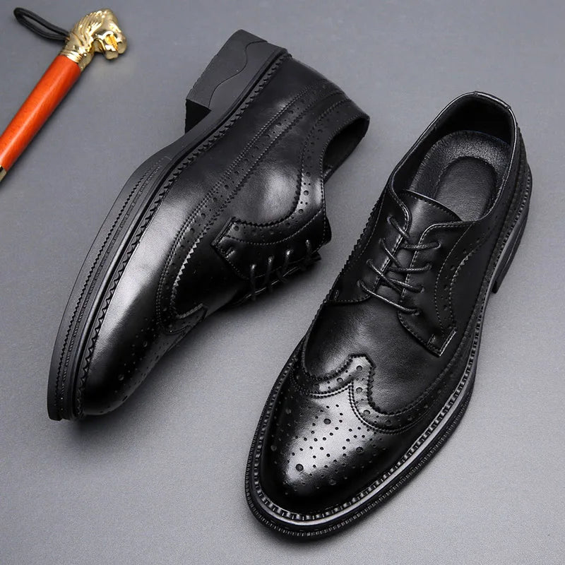 Men's Business Formal Dress Shoes Thick Sole Oxford Leather Shoes British Style Casual Wedding Shoes for Groom Groomsmen Office