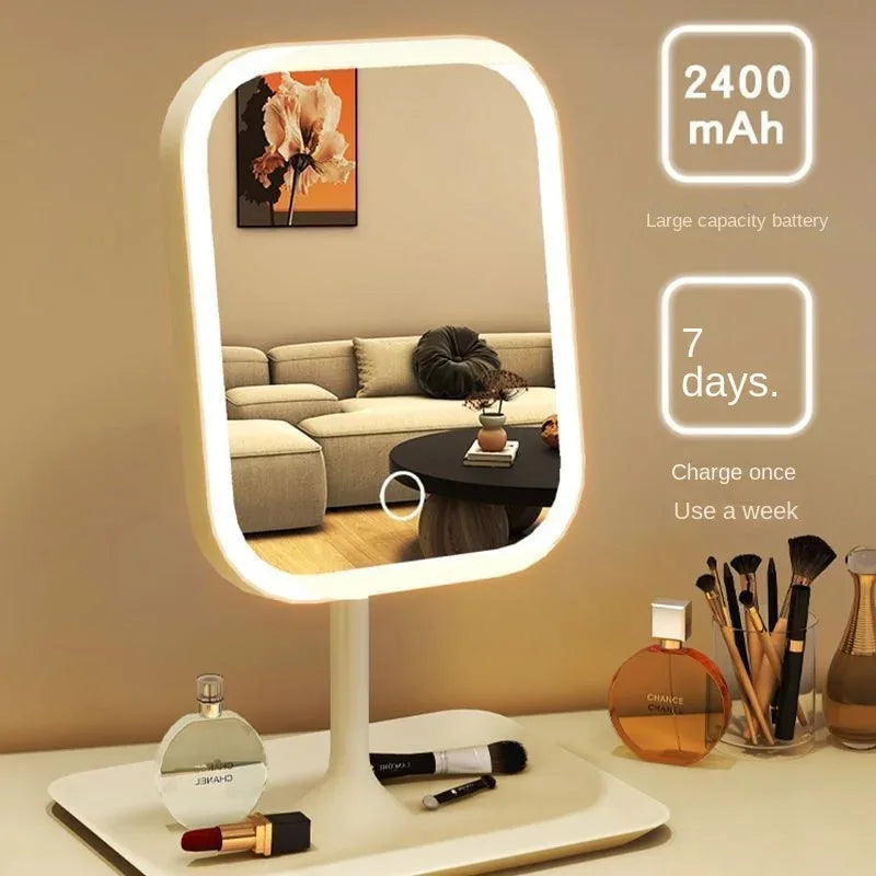 1Pcs Pink Modern Desktop Vanity Mirror 3 Color Light LED Makeup Mirror Touching Mirror Women Bedroom Dressing Mirror