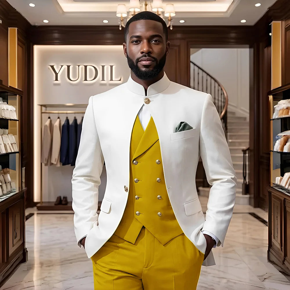 Men 3‑Piece Slim Fit Business Suit Formal Wedding Party Groom Blazer Jacket Trousers Male Suit Set