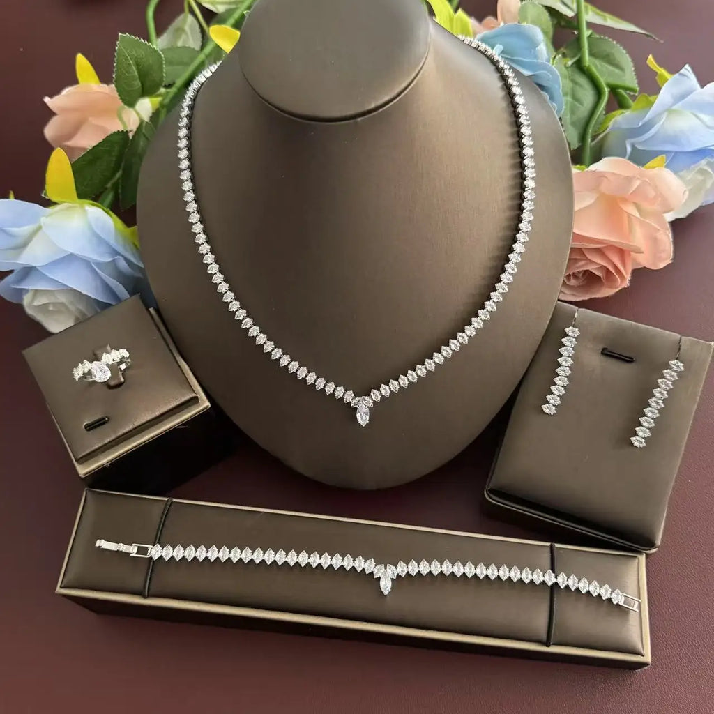 Fashion Jewelry Set Women's Zircon New Four Piece Rhinestone Set With Diamond Accessories Suitable for Daily Wear