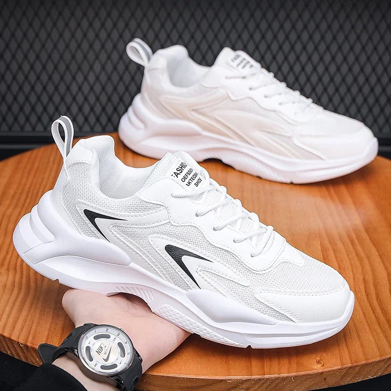 White Sneakers for Men Anti Slip Outdoor Men's Shoes New Breathable Mesh Trendy Versatile Thick Soled Sports Running Shoes