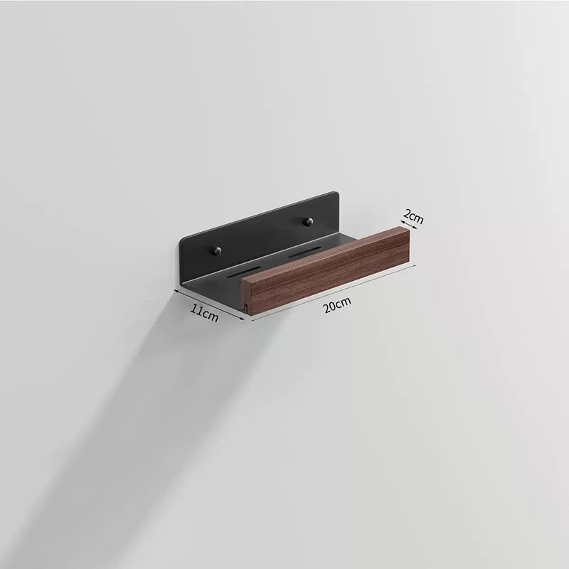 Bathroom Shelf Wall Mounted Organizer Rustic Farmhouse Walnut Solid Wood Floating Corner Shelf with Border for Kitchen Bedroom