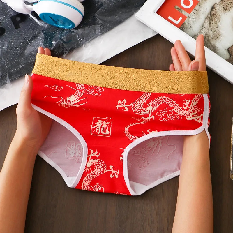 Cotton Women Panties Girls Soft Underwear Fashion Dragon Printed Mid Waist Briefs Breathable Comfortable Female Panty Lingerie