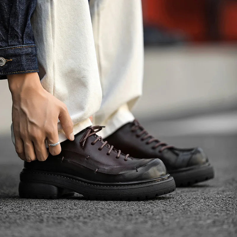 2026 Fashion Oxfords Shoes Mens Business Shoes Thick Sole 2.5cm Brand Party Male Footwear Brown Black Plus Size 45 D737