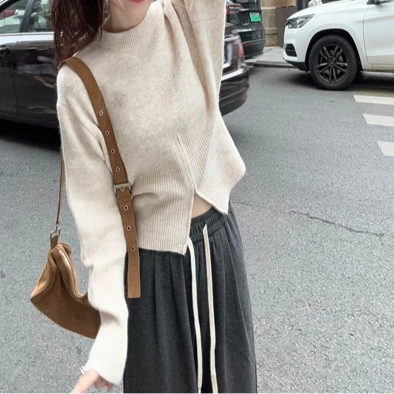 Waist Up Sweater for Women in Winter, with A High-end Feel and Slimming Effect, Paired with A Base Layer and A Short Knitted Top