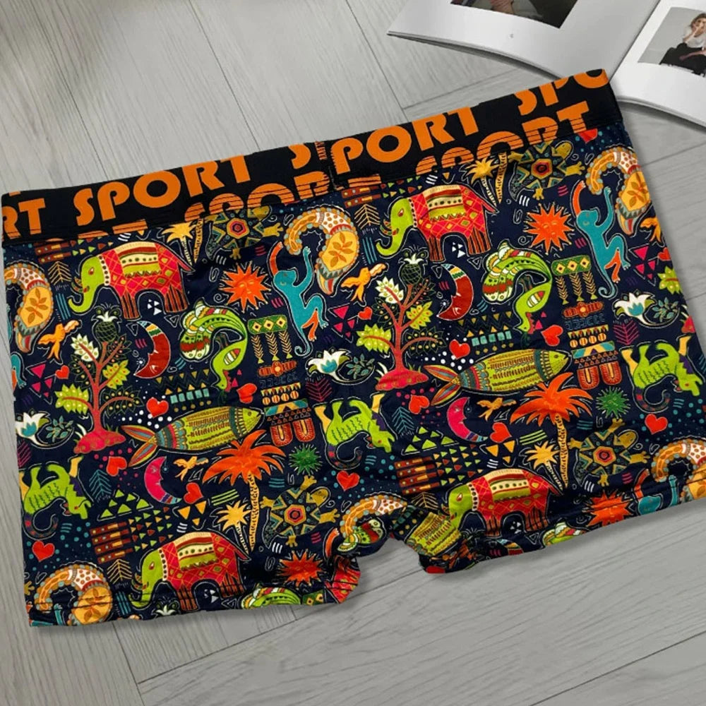 3Pcs Men's Random Graffiti Cartoon Printed Boxer Shorts Casual Sports Breathable Underwear Men's Comfortable Underwear