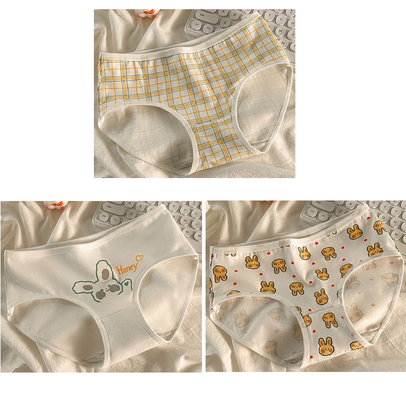 3pcs Cotton Girls Panties Adolescent Mid Waist Underwears Babys Fashion Briefs Breathable Pantys Students Cartoon Print Lingerie