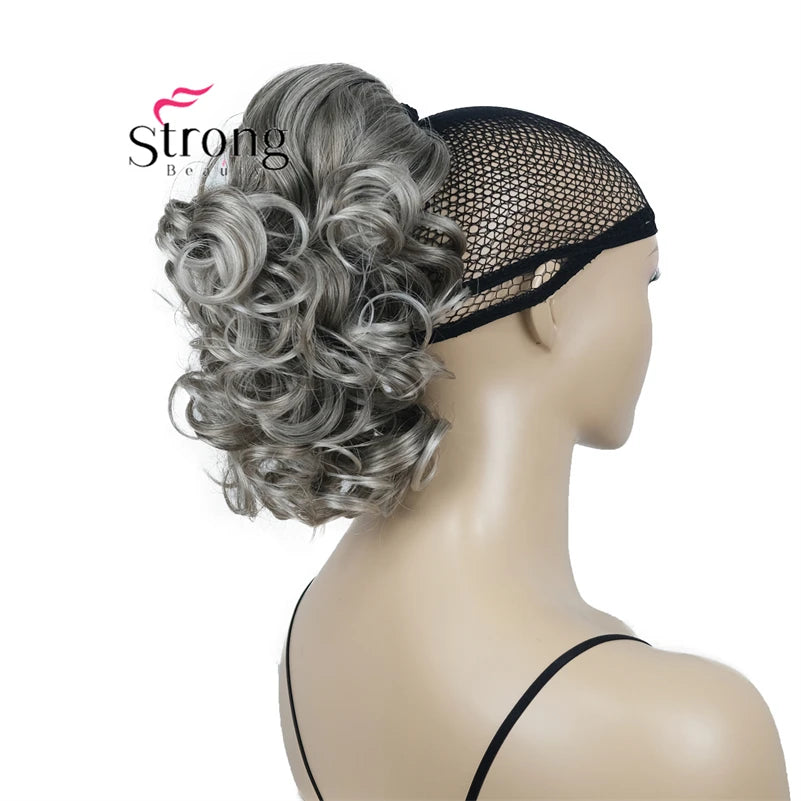 Grey Mix Curly Ponytail Clip In Claw Ponytail Hair Extension Synthetic Hairpiece