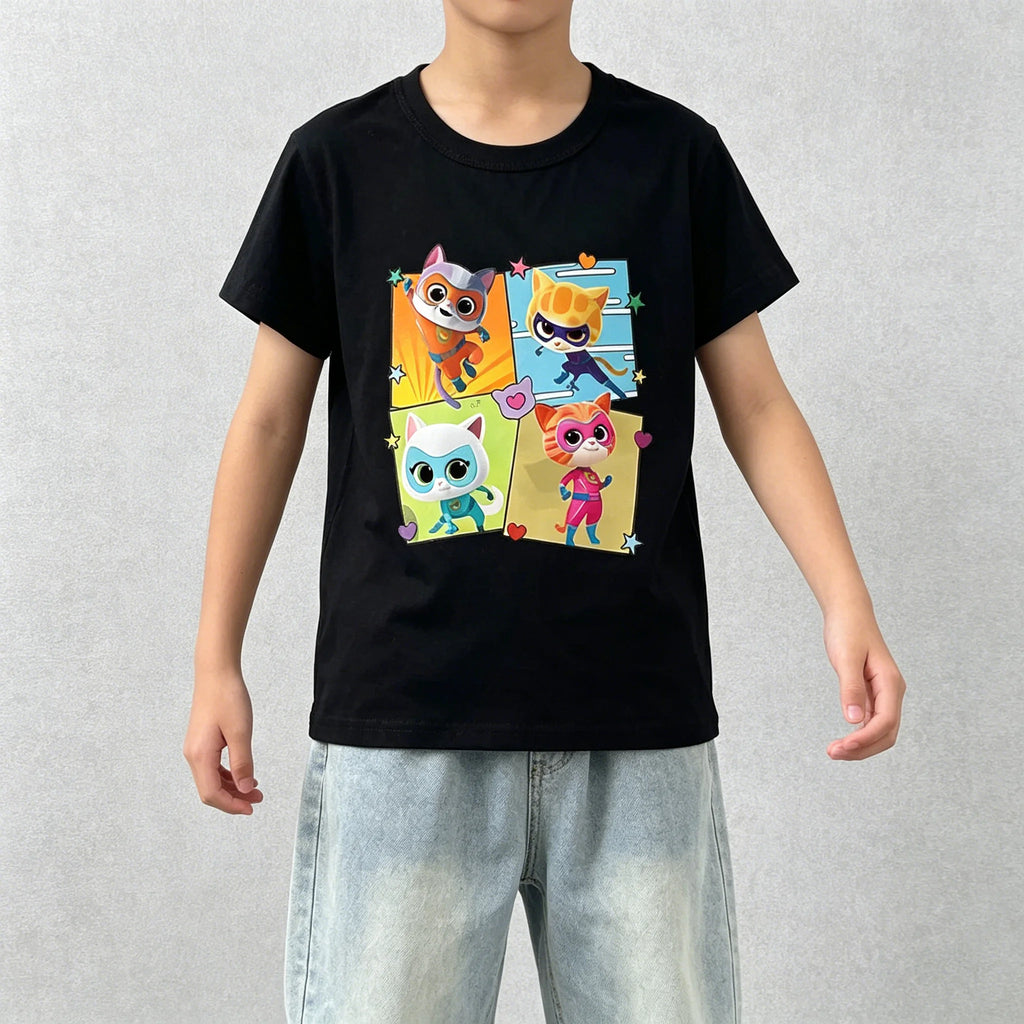 Men T Shirt Women Tee Boys Girls Top Adults Children Parent Child Cotton kid Tshirts SuperKitties Cat Costume Kids Casual Tops
