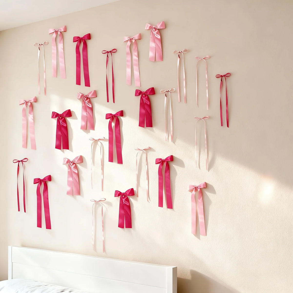 24-Piece Set of Pink Bow Wall Decorations DIY Bow Garland Suitable for Photo Backgrounds, Birthday Decorations, Room and Bedroom Arrangements, Weddings, Baby Showers, Bachelor Parties, Etc. (Pink and Rose Red)