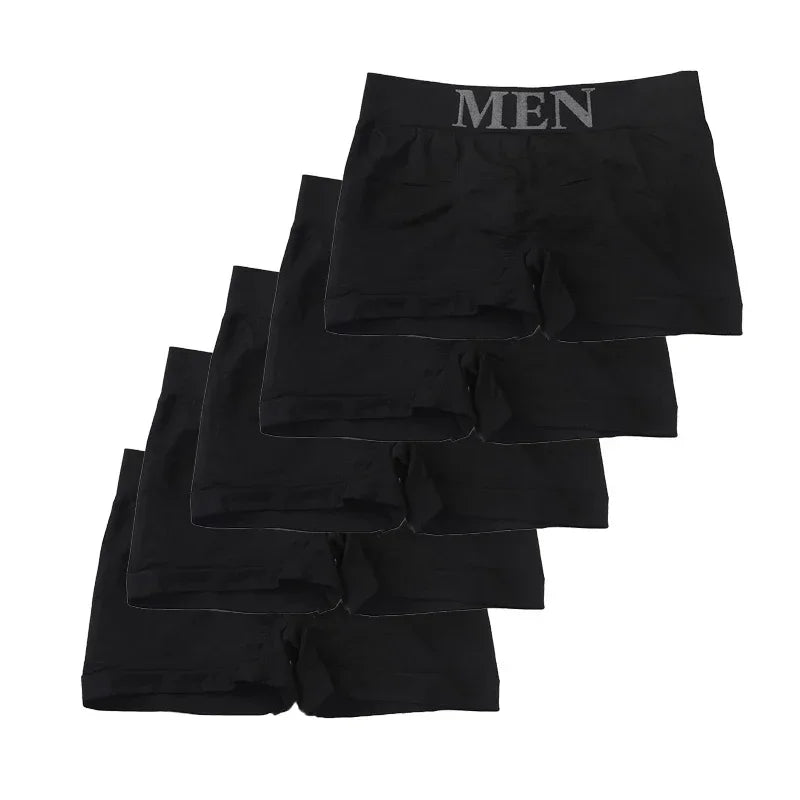 5 Pcs Men’s Boxer Briefs High Elastic Breathable Underwear Soft Cotton Stretch Shorts Comfortable Plain Color Panties