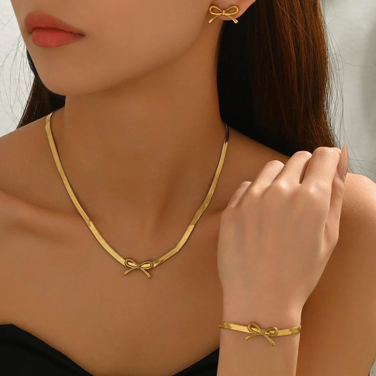Necklace Earrings Bracelet Jewelry Set Stainless Steel Delicate Small Jewelry Fashion Simple Versatile Elegant for Daily Wear Gi