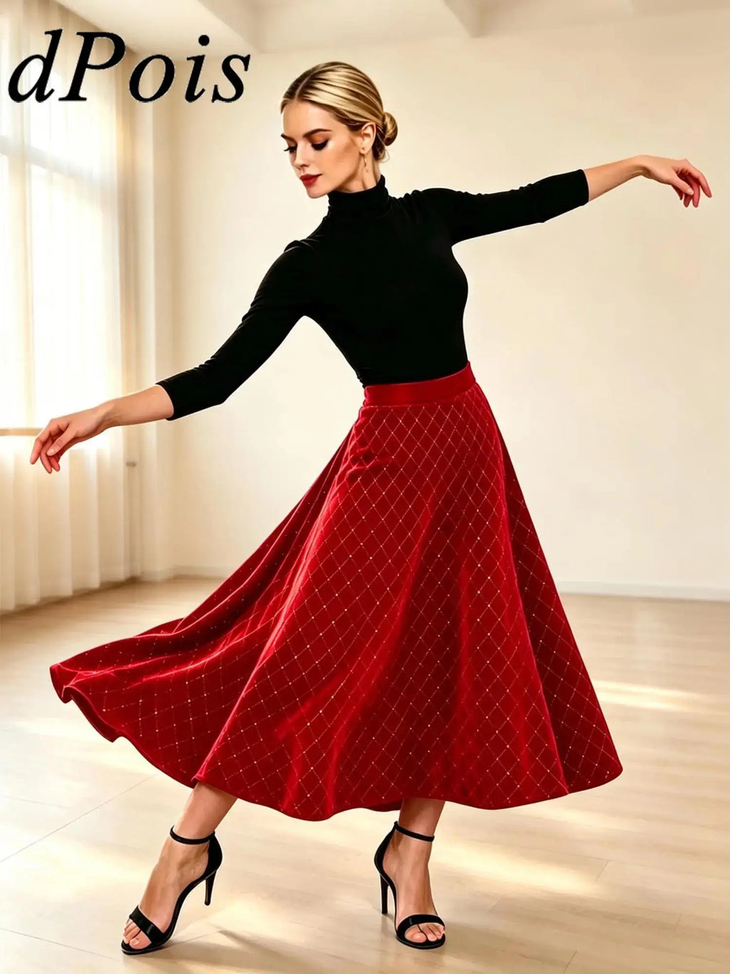 Women Skirts Elegant Velvet Elastic Waistband Shiny Rhinestone Skirt for Christmas Halloween Carnival Cocktail Party Dance Wear