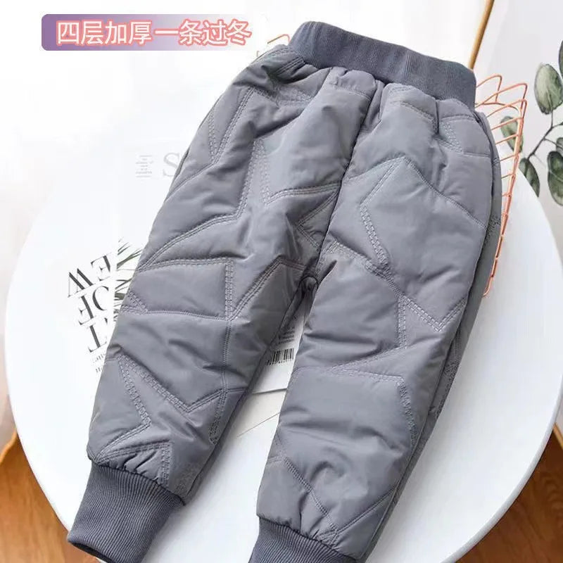 2022 New Warm pants Kids Cartoon Pant Fashion Boy Girl Jeans Winter Thickening Kids Denim Pants Baby Jean Infant Clothing 1-6Y