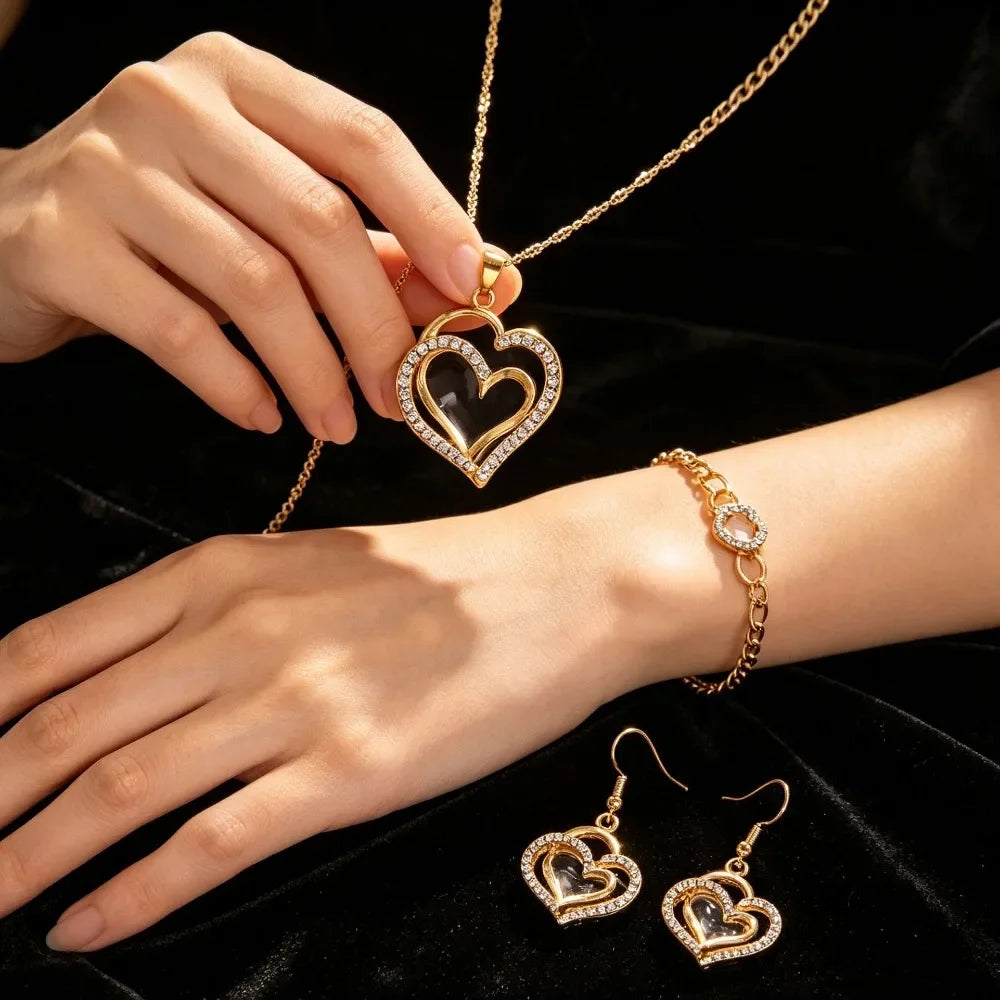 Women Love Wrapped Jewelry Set Necklace Earrings Bracelet, Fashion Accessory for Wedding Party Festival Casual Daily Outfit