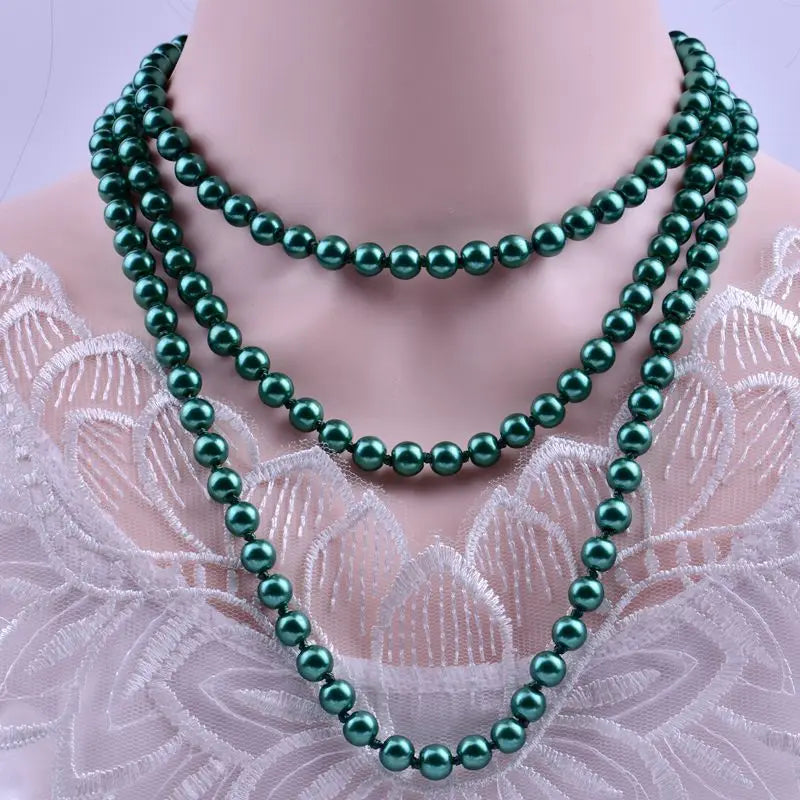 1.5m -8mm fashion glass imitation pearl necklace women's simple knot multi-layer long sweater chain clothing accessories 2021