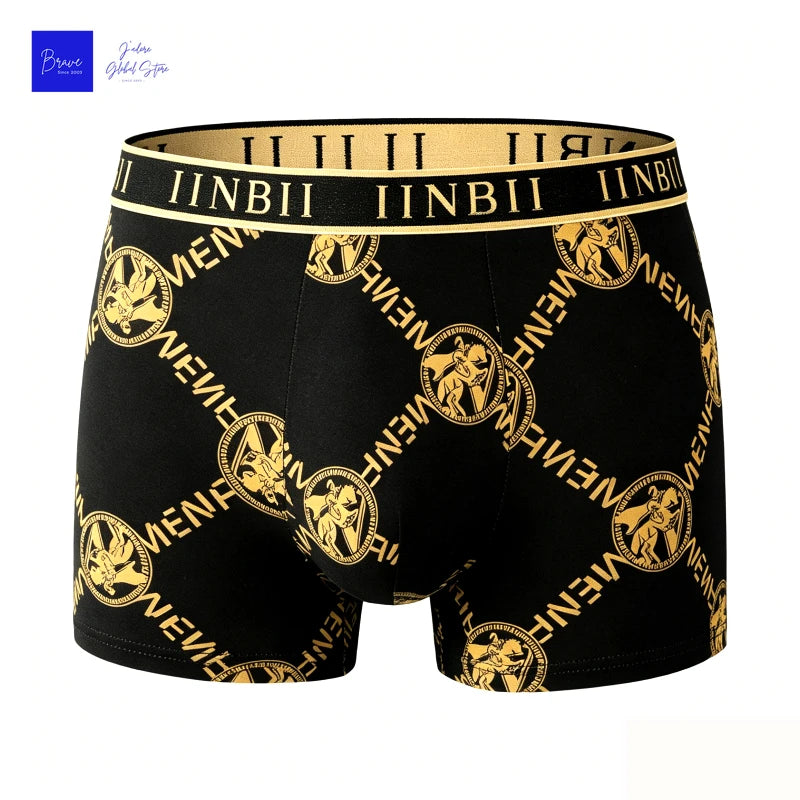 Men's Luxury Baroque Print Boxer Briefs Sexy Antibacterial Breathable Retro Style Underwear Shorts Boys Thin Flat Corner Panties