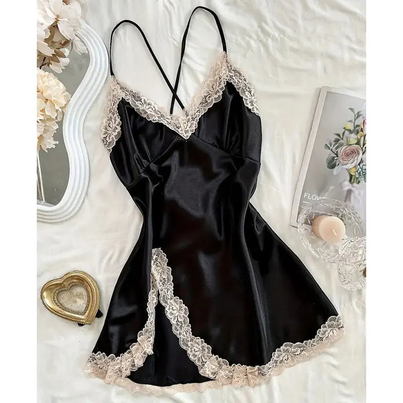 Erotic Nightdress Clothe Women Nightgowns Sexy Nightwear Lace Patchwork Lingerie Nighty Sleepwear Wedding Satin Dress Sleep Wear