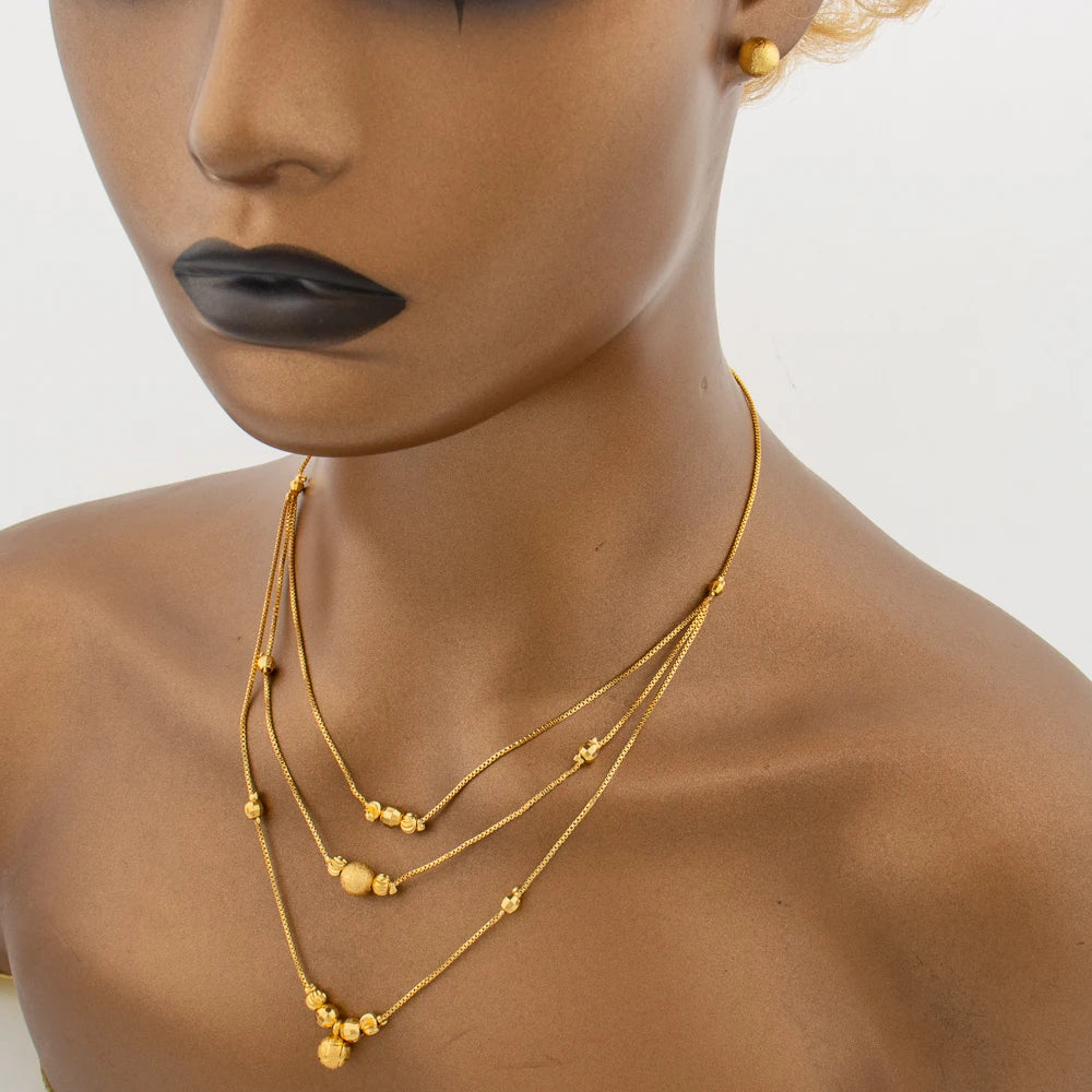 Stainless Steel Multi Strand Necklace Earring Sets Jewelry Round Bead Stud Earrings Necklace Women Party Jewelry Set Accessories