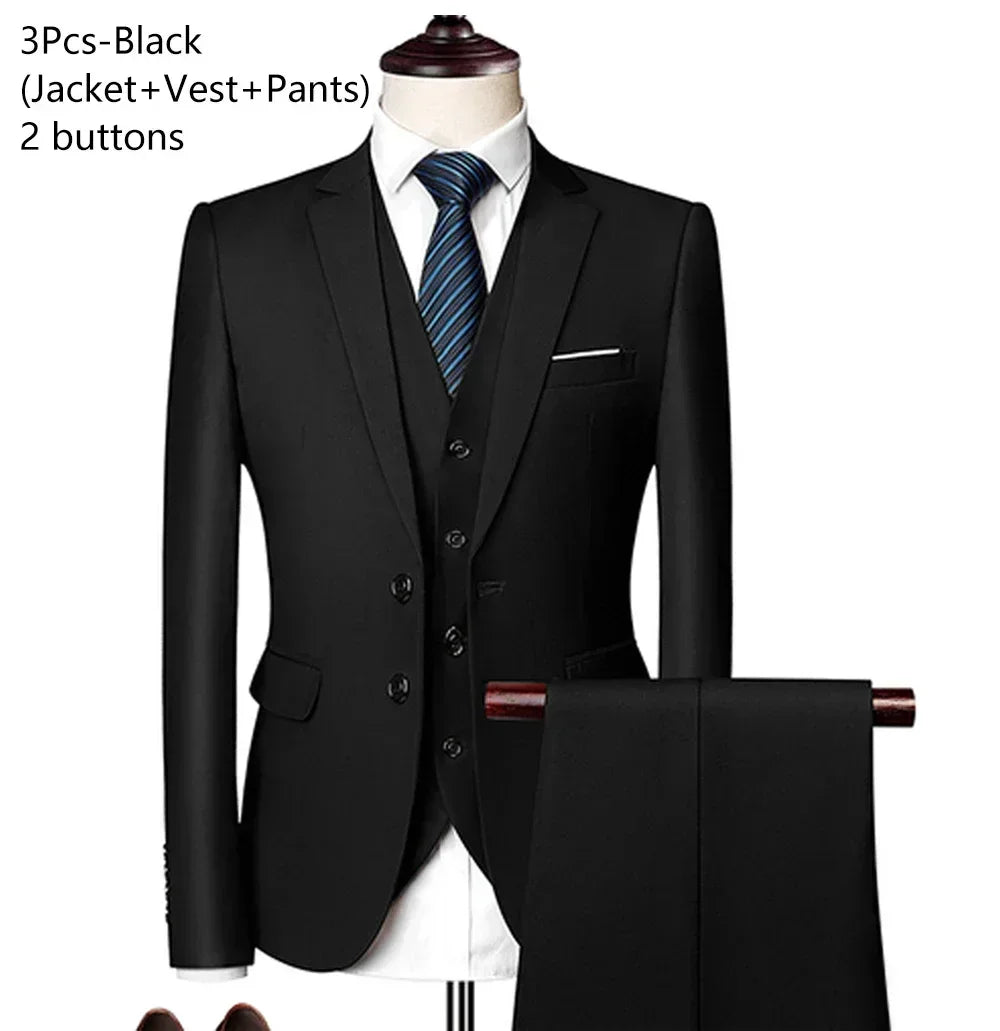 Elegant Suits For Men 3 Pieces 2 Set Fashion Classic Casual Full Jackets Vest Pants Blazers Outfit 2026 Formal Costume