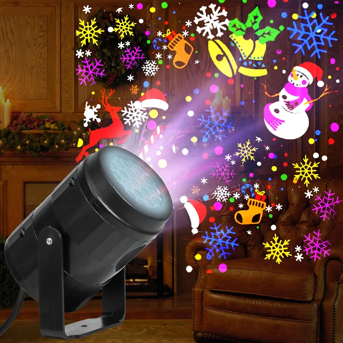 Christmas LED Projector Light, USB Powered, 16 Projection Patterns Santa Claus Snowflake, Indoor Party Home Decor Lamp for Chris