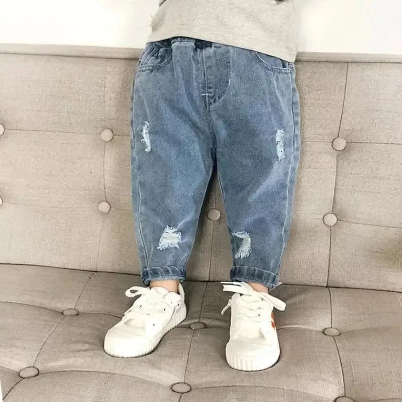 0-6 Year Old Boys Jeans Infant Set Children Girls Denim Ripped Jeans Korean Fashion Kids Trousers Toddler Casual Loose Pants